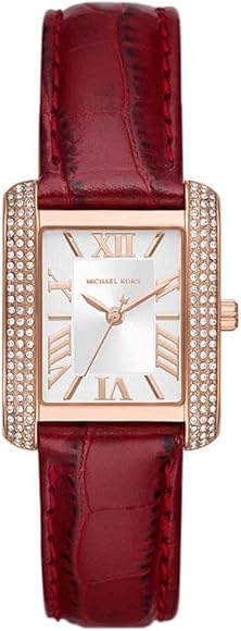 Michael Kors Emery Quartz Diamonds Silver Dial Red Leather Strap Watch For Women - MK4689