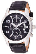 Guess Exec Chronograph Quartz Black Dial Black Leather Strap Watch for Men - W0076G1