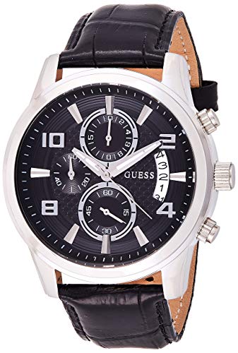 Guess Exec Chronograph Quartz Black Dial Black Leather Strap Watch for Men - W0076G1