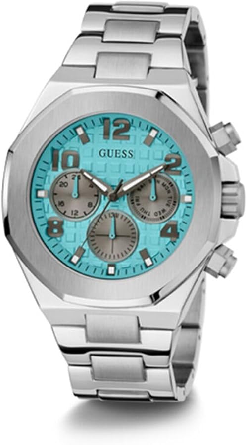 Guess Empire Chronograph Quartz Sky Blue Dial Silver Steel Strap Watch For Men - GW0489G3