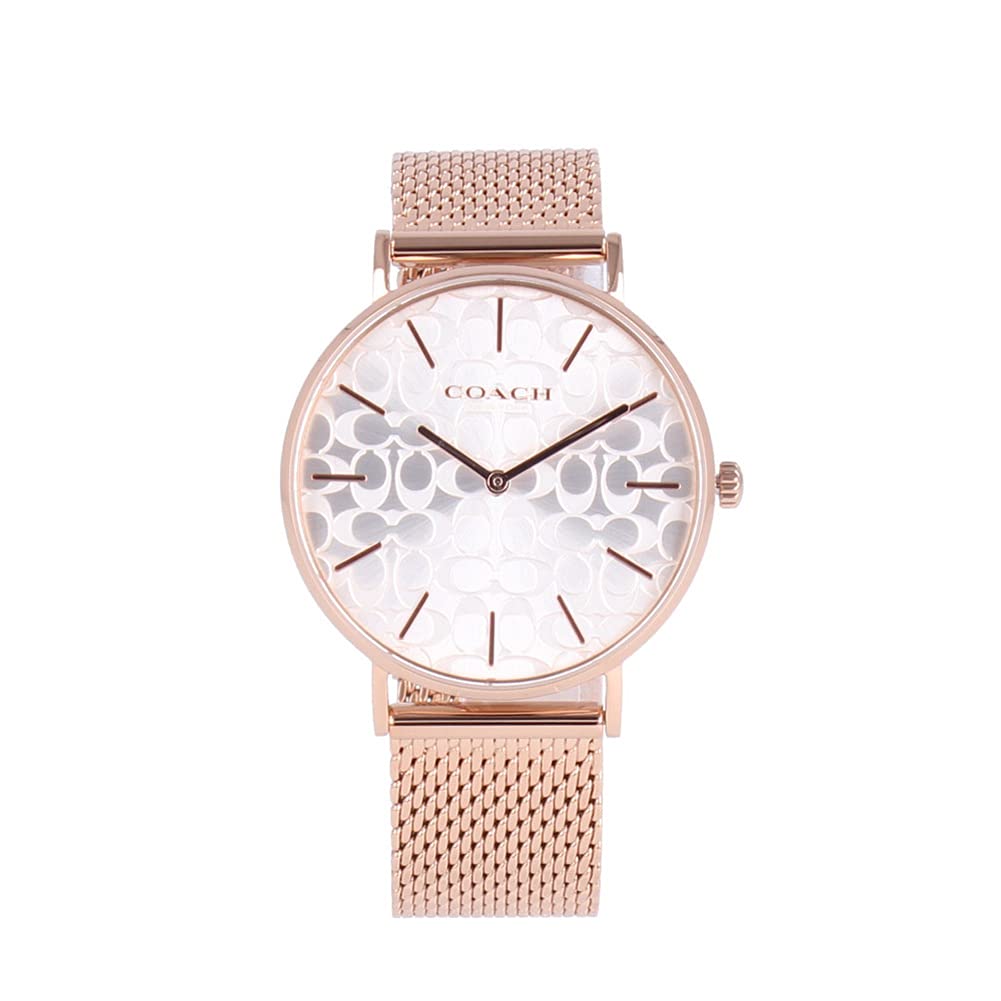 Coach Perry Silver Dial Rose Gold Mesh Bracelet Watch for Women - 14503386