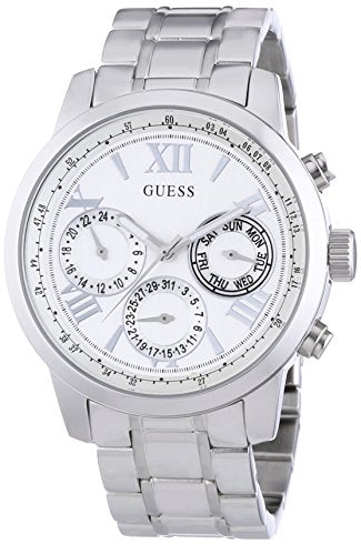 Guess Sunrise Multifunction Quartz White Dial Silver Steel Strap Watch For Women - W0330L3