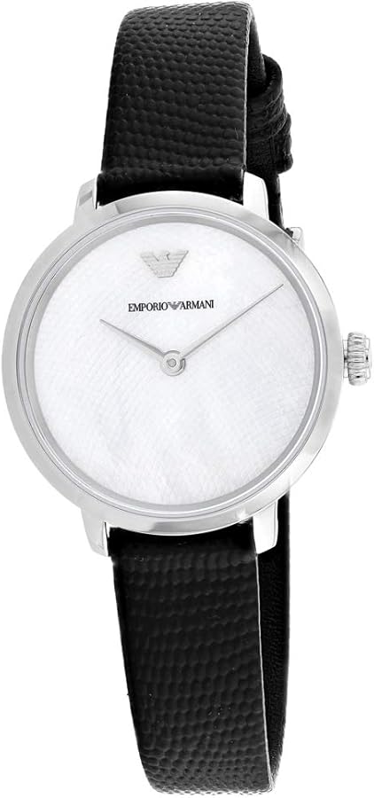 Emporio Armani Modern White Dial Black Leather Strap Watch For Women - AR11159