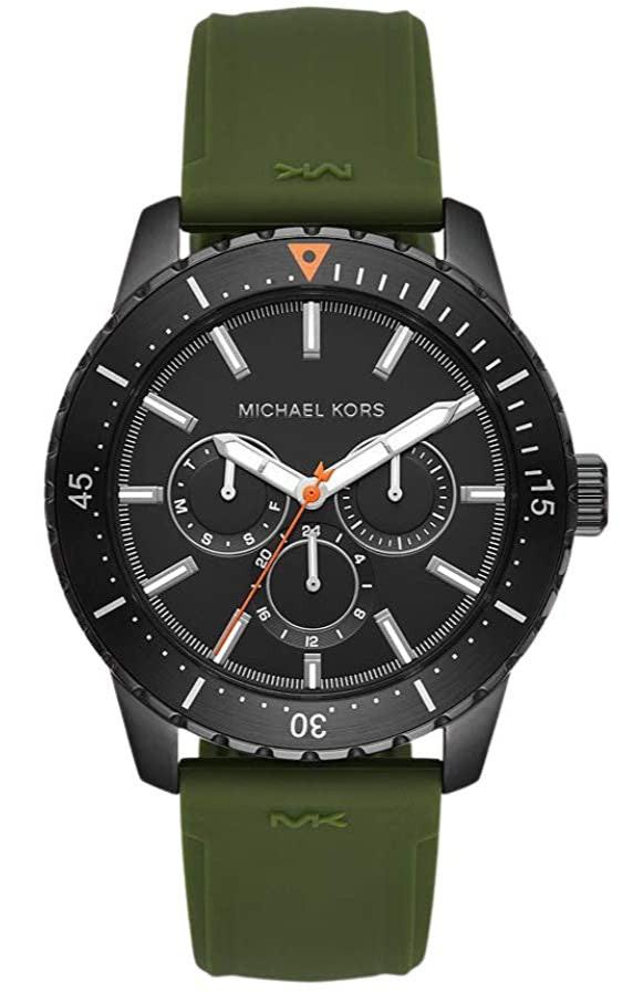 Michael Kors Cunningham Chronograph Black Dial Green Rubber Strap Watch For Men - MK7165