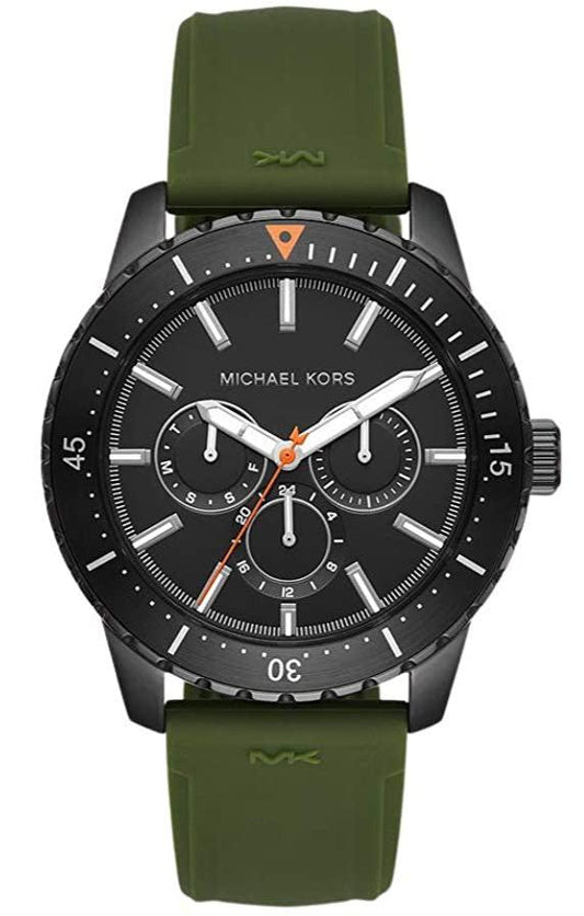 Michael Kors Cunningham Chronograph Black Dial Green Rubber Strap Watch For Men - MK7165