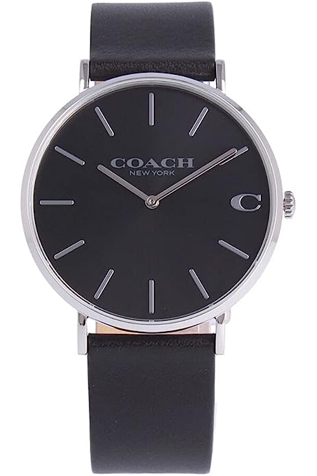 Coach Charles Black Dial Black Leather Strap Watch for Men - 14602149