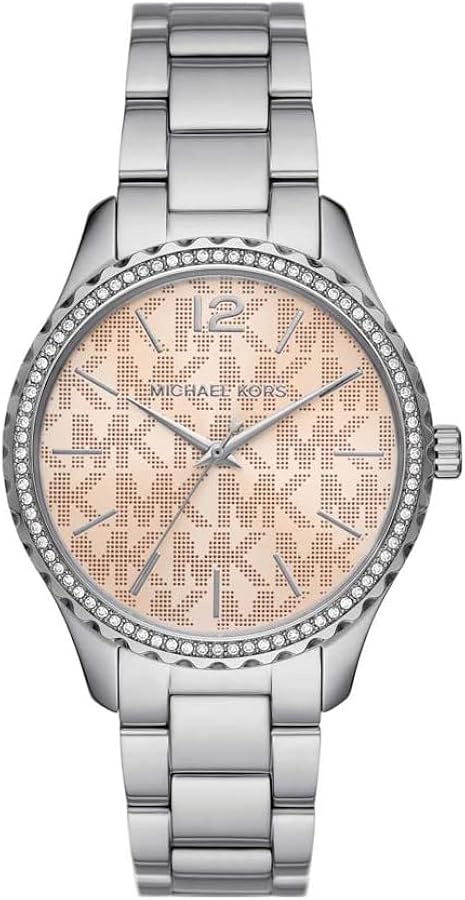 Michael Kors Layton Three Hand Pink Dial Silver Steel Strap Watch For Women - MK7298