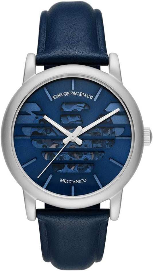 Emporio Armani Luigi Automatic Blue Dial Blue Leather Strap Watch For Men - AR60030