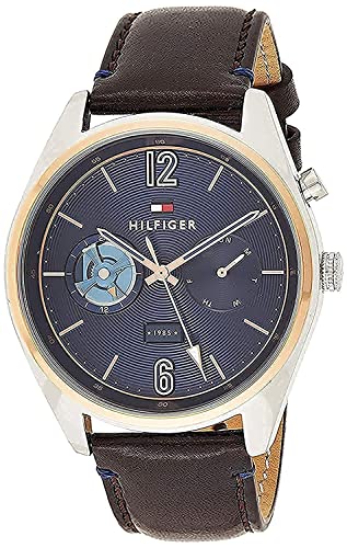 Tommy Hilfiger Deacan Blue Dial Brown Leather Strap Watch for Men - 1791549