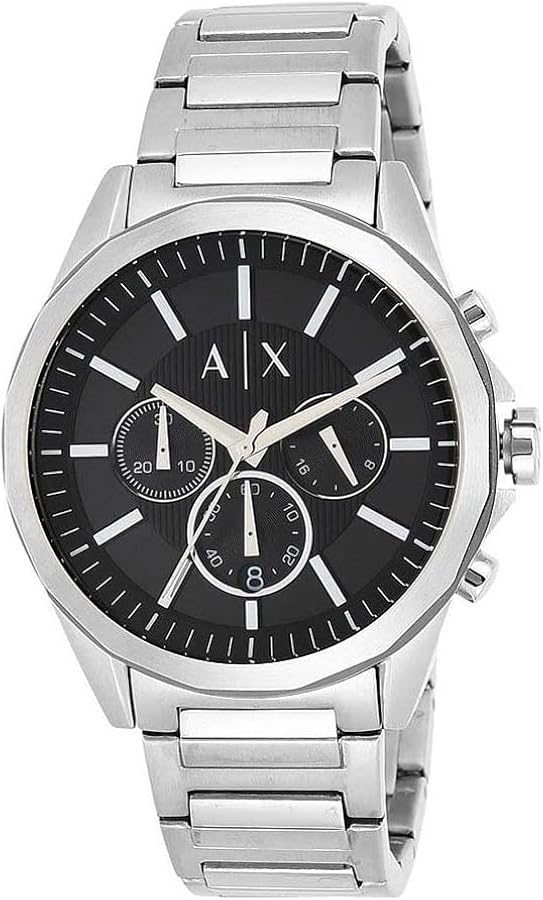 Armani Exchange Drexler Chronograph Black Dial Silver Steel Strap Watch for Men - AX2600