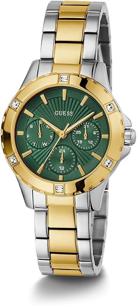 Guess Mist Analog Green Dial Two Tone Steel Strap Watch For Women - GW0723L1