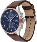 Tommy Hilfiger West Chronograph Blue Dial Brown Leather Strap Watch For Men - 1791712