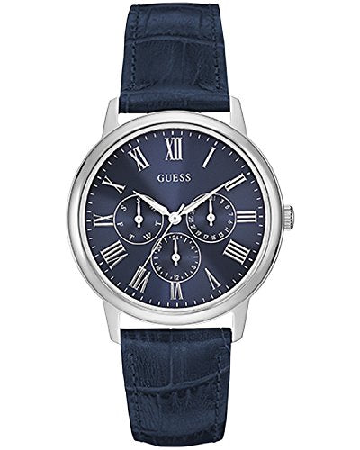 Guess Wafer Chronograph Quartz Blue Dial Blue Leather Strap Watch For Men - W0496G3