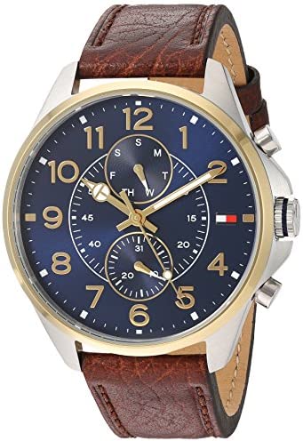 Tommy Hilfiger Dean Multifunctional Blue Dial Brown Leather Strap Watch for Men - 1791275