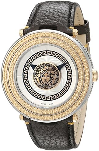 Versace V Metal Icon Quartz Silver Dial Brown Leather Strap Watch For Men - VQL010015