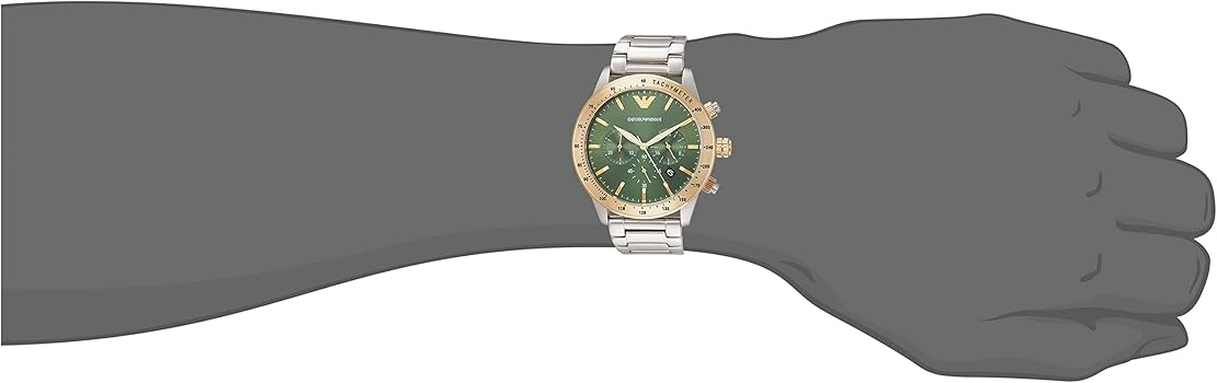 Emporio Armani Mario Chronograph Green Dial Silver Steel Strap Watch For Men - AR11454