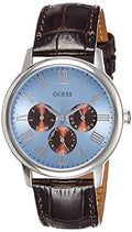 Guess Wafer Analog Blue Dial Brown Leather Strap Watch For Men - W0496G2