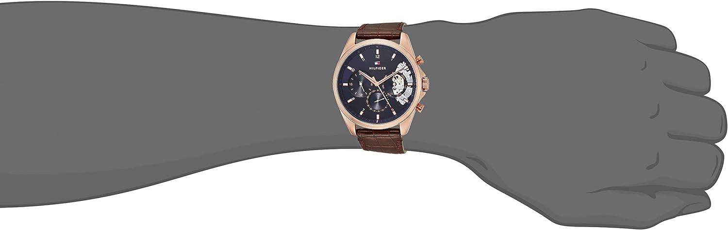 Tommy Hilfiger Baker Chronograph Blue Dial Brown Leather Strap Watch For Men - 1710453