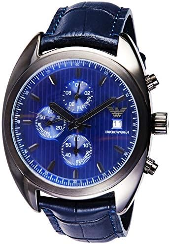 Emporio Armani Sportivo Chronograph Blue Dial Blue Leather Strap Watch For Men - AR6126