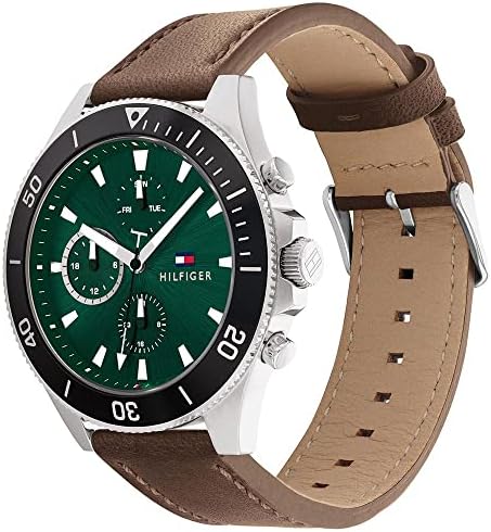 Tommy Hilfiger Larson Chronograph Green Dial Brown Leather Strap Watch For Men - 1791983