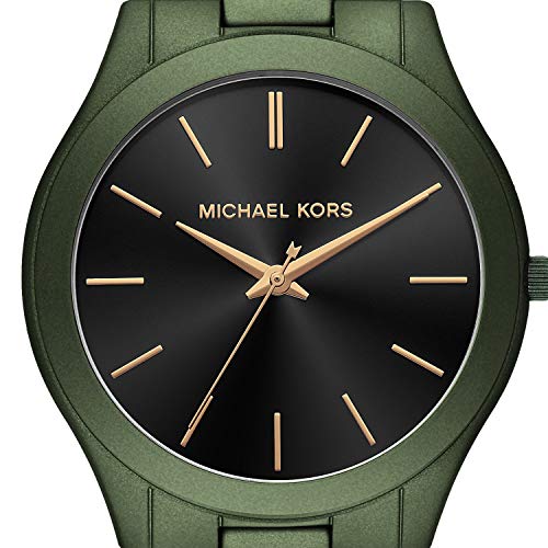 Michael Kors Slim Runway Quartz Black Dial Green Steel Strap Watch For Men - MK8715