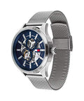 Tommy Hilfiger Spencer Skeleton Black Dial Silver Mesh Bracelet Watch for Men - 1791643