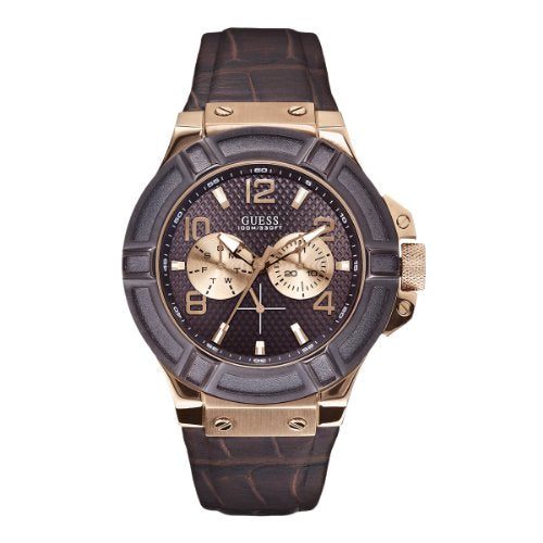 Guess Rigor Analog Brown Dial Brown Leather Strap Watch For Men - W0040G3