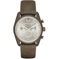 Emporio Armani Sportivo Chronograph Silver Dial Brown Leather Strap Watch For Men - AR6076