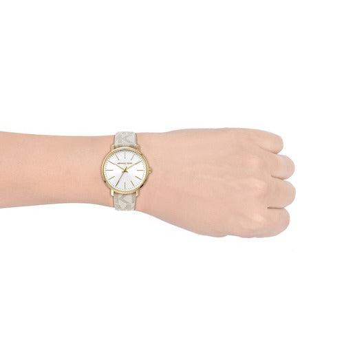 Michael Kors Pyper Quartz Silver Dial White Leather Strap Watch For Women - MK2858