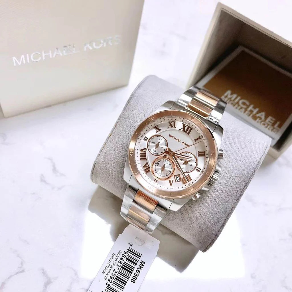 Michael Kors Brecken Chronograph White Dial Two Tone Steel Strap Watch For Women - MK6368