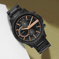 Armani Exchange Chronograph Black Dial Black Steel Strap Watch For Men - AX2429