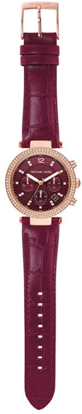 Michael Kors Parker Chronograph Red Dial Red Leather Strap Watch For Women - MK6986