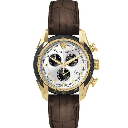 Versace V-Ray Chronograph Quartz White Dial Brown Leather Strap Watch For Men - VE2I00221