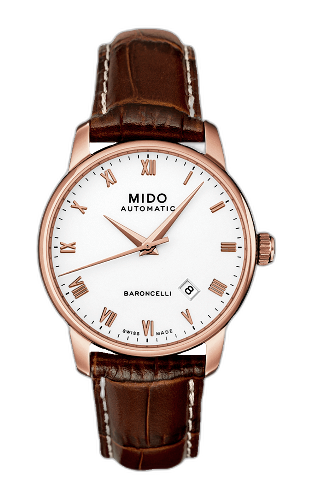 Mido Baroncelli III Automatic Silver Dial Brown Leather Strap Watch For Men - M8600.2.21.8