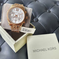 Michael Kors Lexington Chronograph White Dial Rose Gold Steel Strap Watch For Women - MK8313