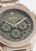 Hugo Boss Classic Chronograph Green Dial Beige Gold Steel Strap Watch For Men - 1514019