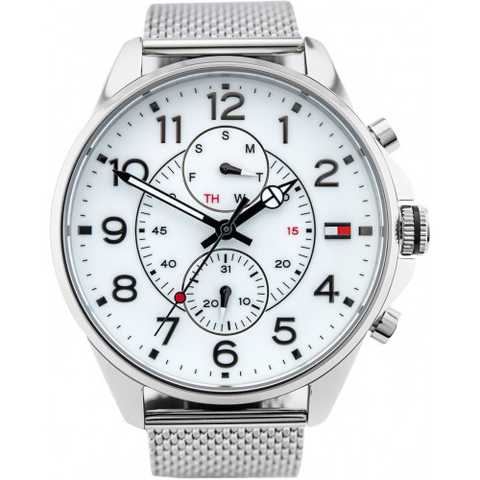 Tommy Hilfiger Dean Chronograph White Dial Silver Mesh Bracelet Watch for Men - 1791277