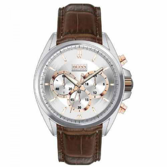 Hugo Boss Driver Chronograph Silver Dial Brown Leather Strap Watch For Men - 1512881