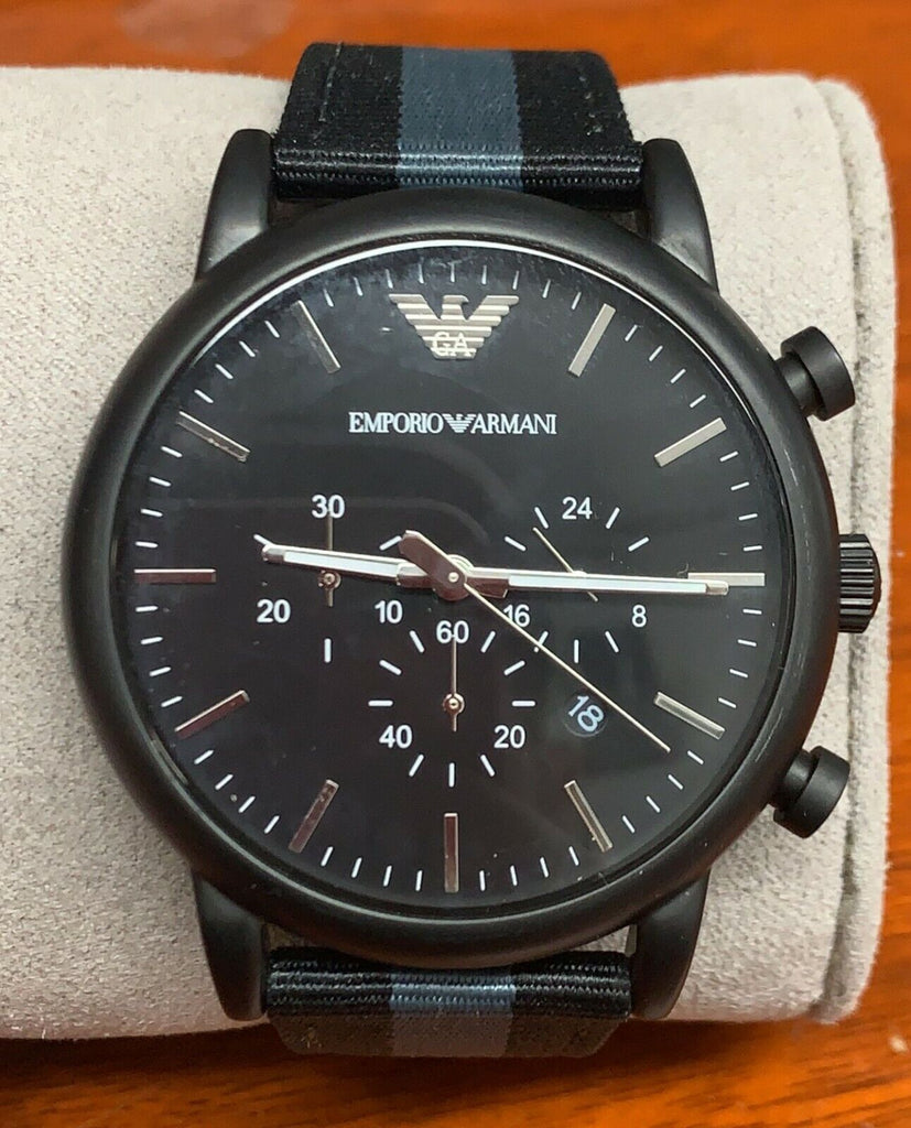 Emporio Armani Luigi Chronograph Quartz Black Dial Two Tone Nylon Strap Watch For Men - AR1948