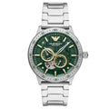 Emporio Armani Meccanico Chronograph Automatic Green Dial Silver Steel Strap Watch For Men - AR60053