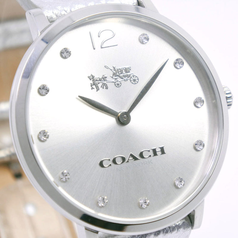 Coach Slim Easton Silver Dial Silver Leather Strap Watch for Women - 14502685