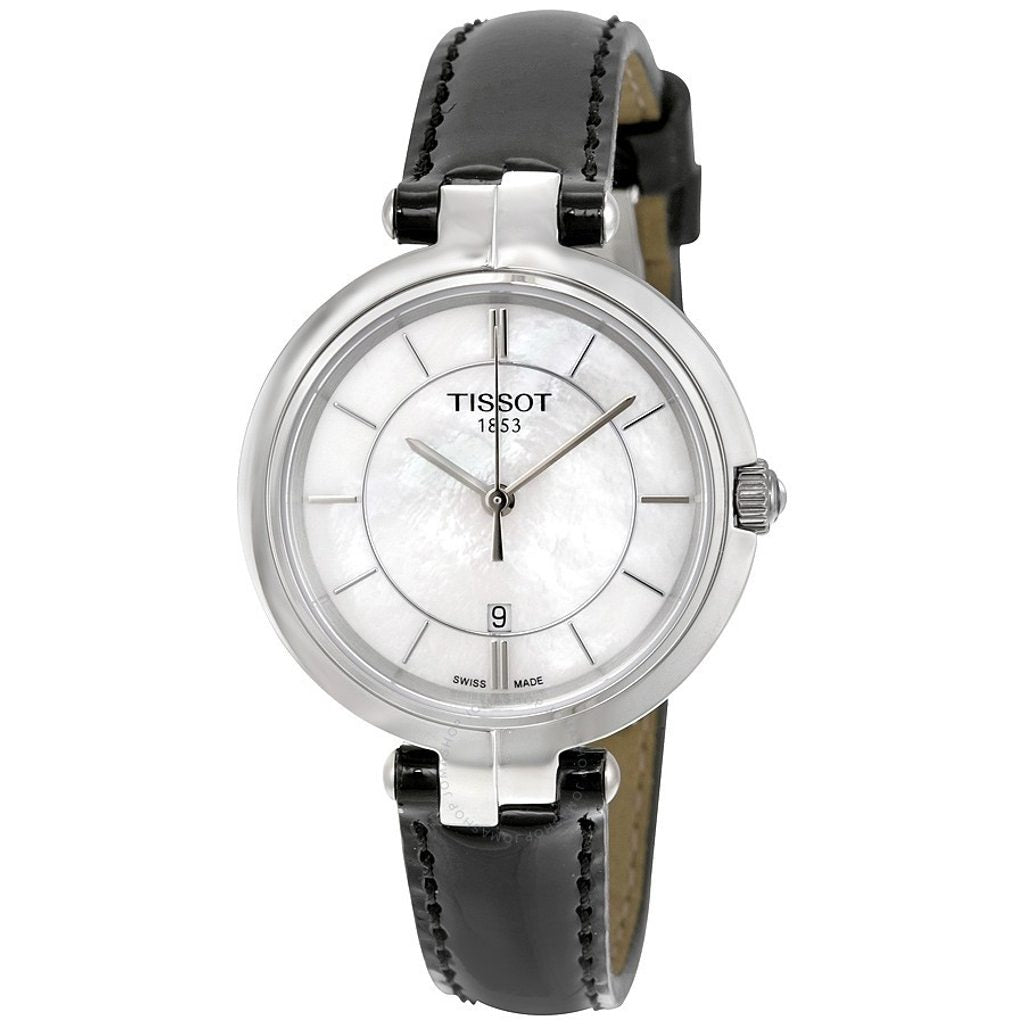 Tissot T Lady Flamingo Mother of Pearl Dial Black Leather Strap Watch for Women - T094.210.16.111.00