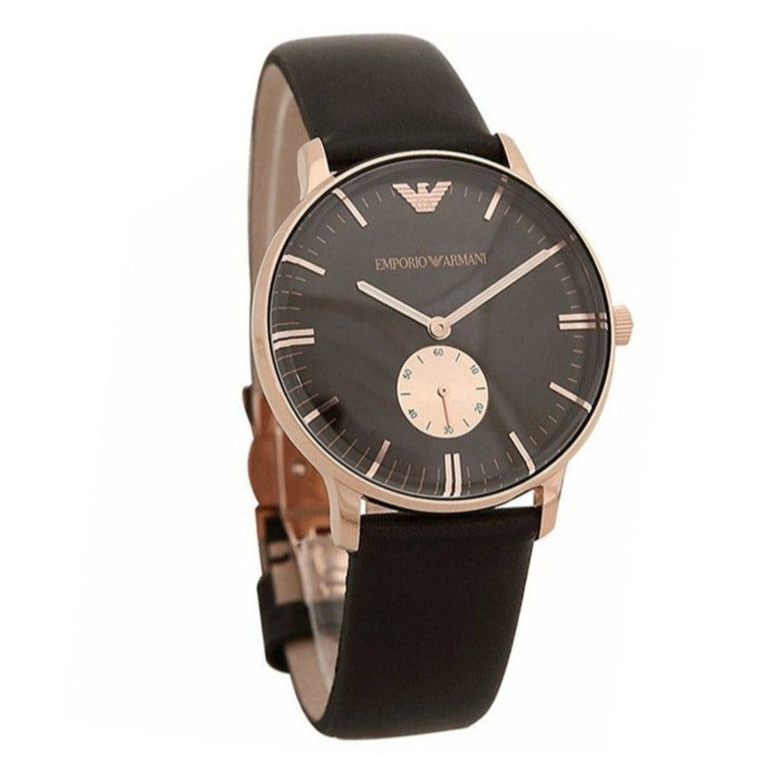 Emporio Armani Classic Brown Dial Brown Leather Strap Watch For Men - AR0383