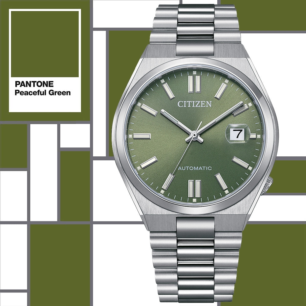 Citizen x Pantone Automatic Peaceful Green Dial Silver Steel Strap Watch For Men - NJ0158-89Z