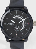 Tommy Hilfiger Denim Quartz Black Dial Black Leather Strap Watch for Men - 1791479