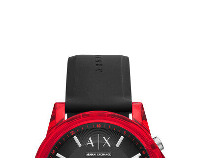 Armani Exchange Outerbanks Chronograph Black Dial Black Silicone Strap Watch For Men - AX1338