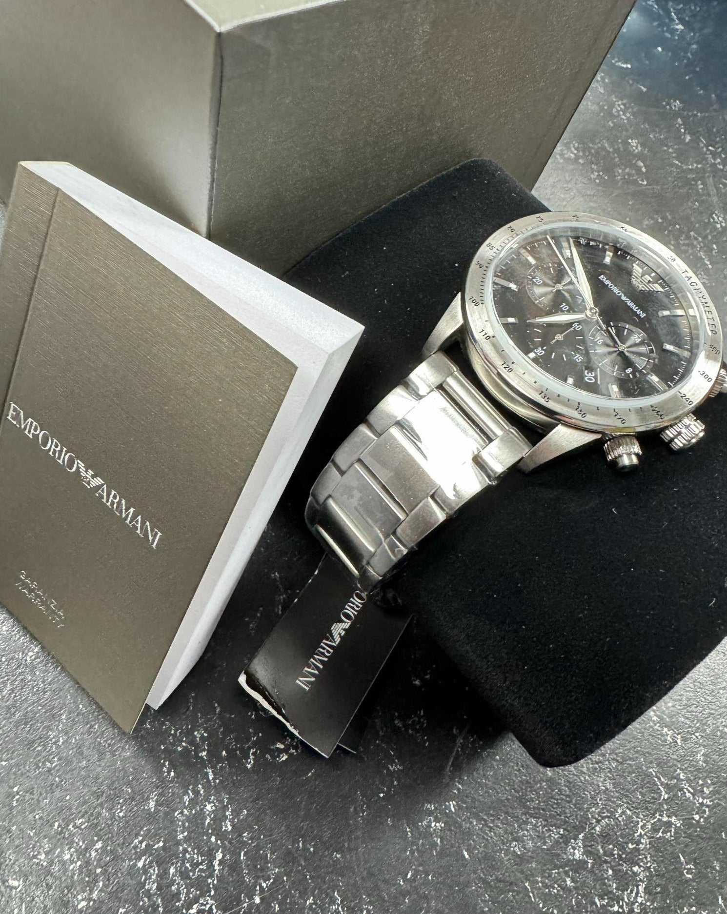 Emporio Armani Mario Chronograph Black Dial Silver Steel Strap Watch For Men - AR11241