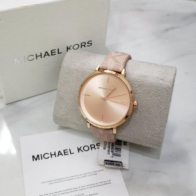 Michael Kors Jayne Three Hand Rose Gold Dial Pink Leather Strap Watch For Women - MK7130