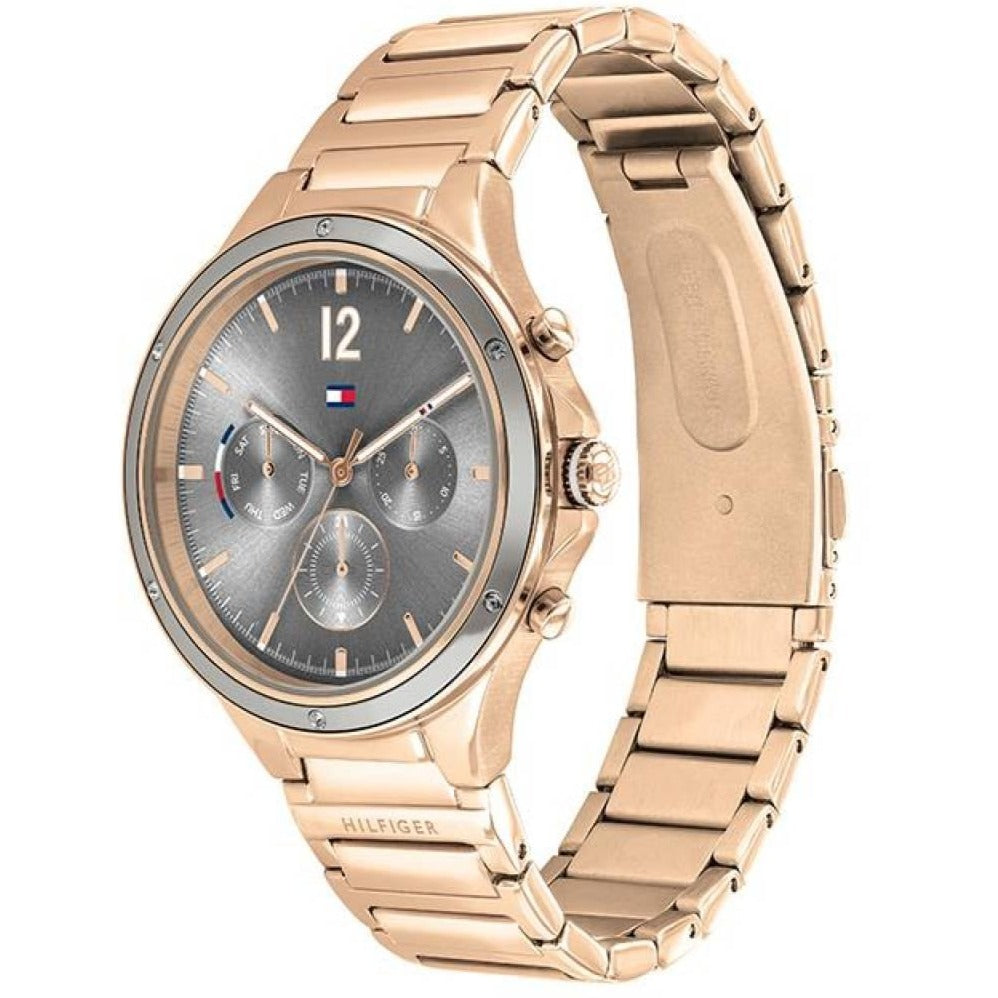 Tommy Hilfiger Eve Chronograph Quartz Grey Dial Rose Gold Steel Strap Watch For Women - 1782277