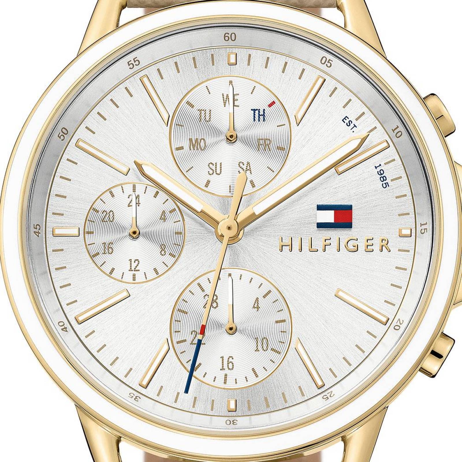 Tommy Hilfiger Carly Silver Dial Cream Leather Strap Watch for Women - 1781790